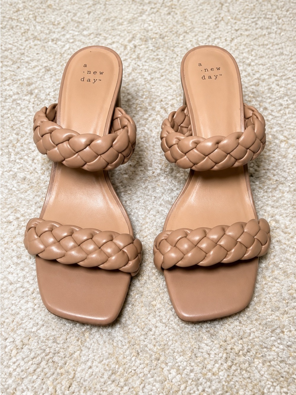A New Day Nude Braided Block Heel Sandals Size 9 - Picture 2 of 5